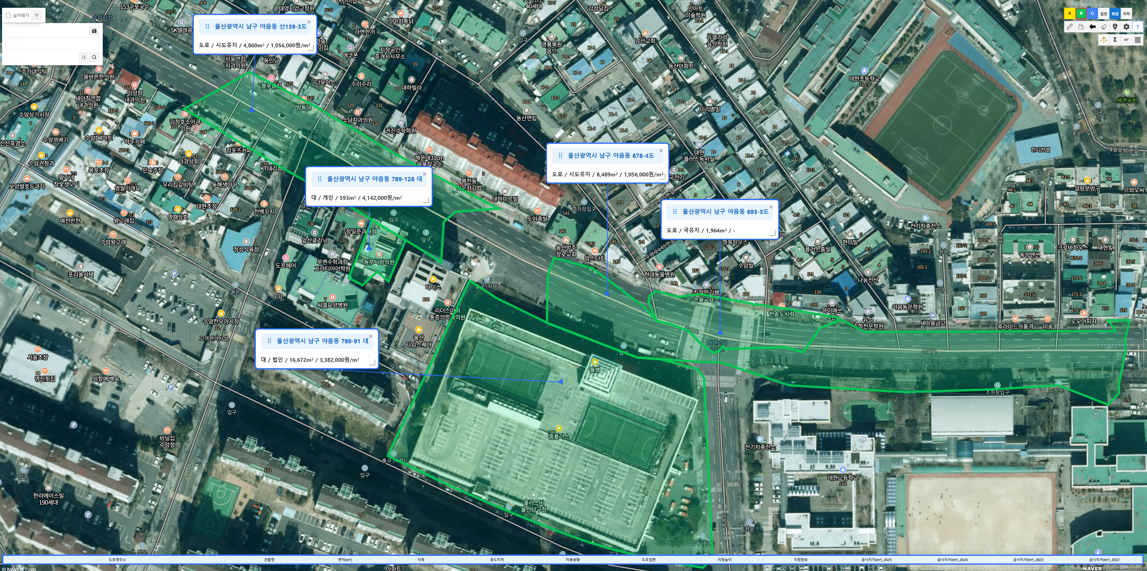 필지 클릭 시 필지 정보 안내 화면